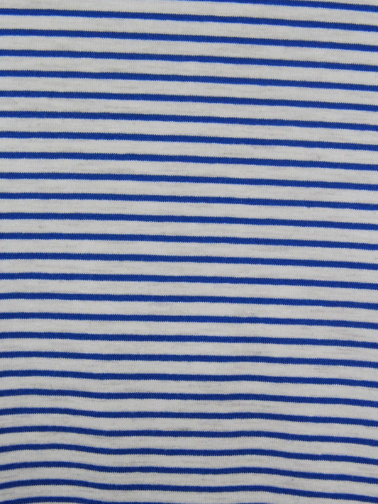 Stripe Short sleeve stretch cotton tee with rounded V-neck #143 White/Blue