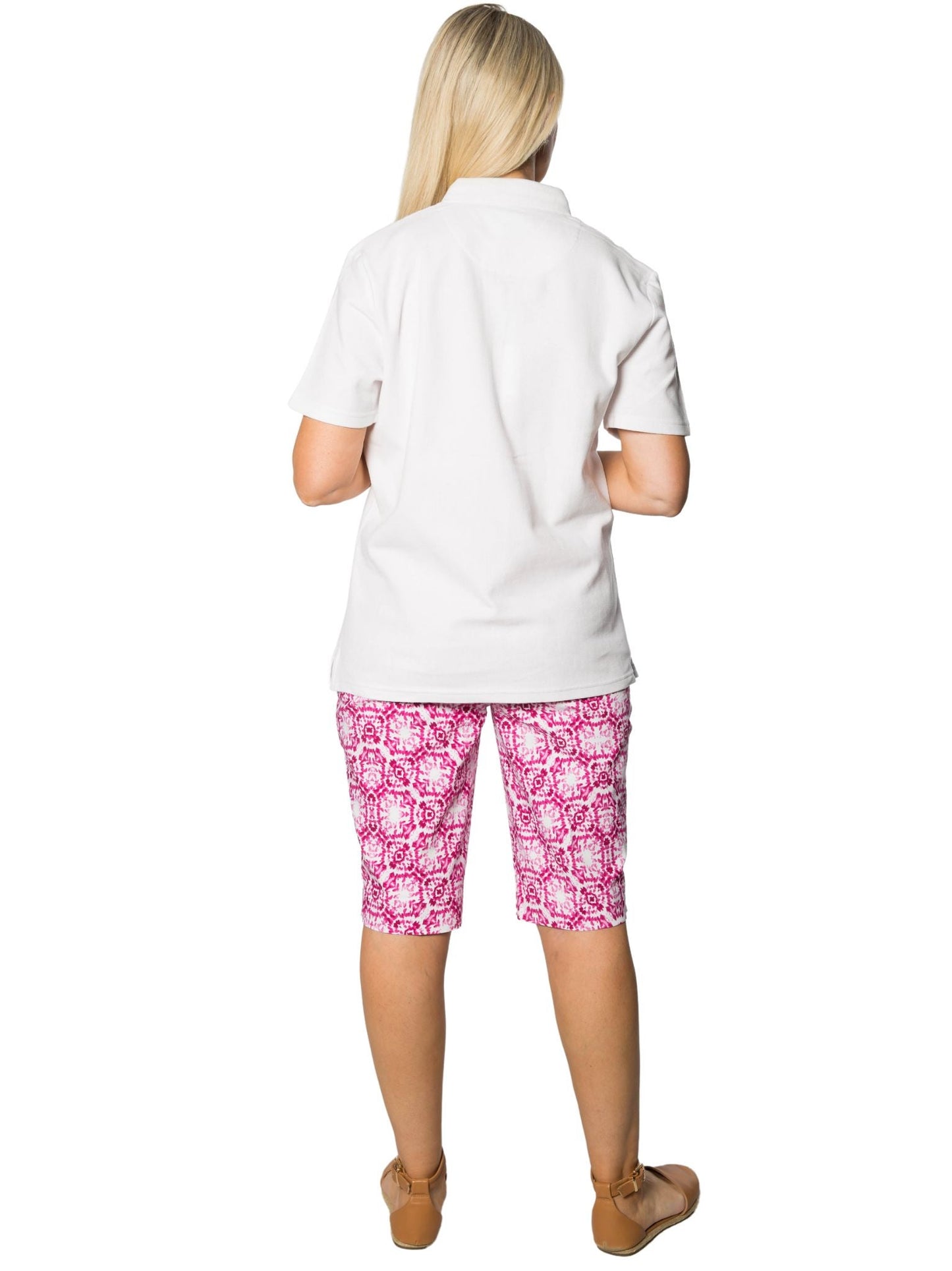 Monacco print bengaline pull on knee length short #6263 - Pink