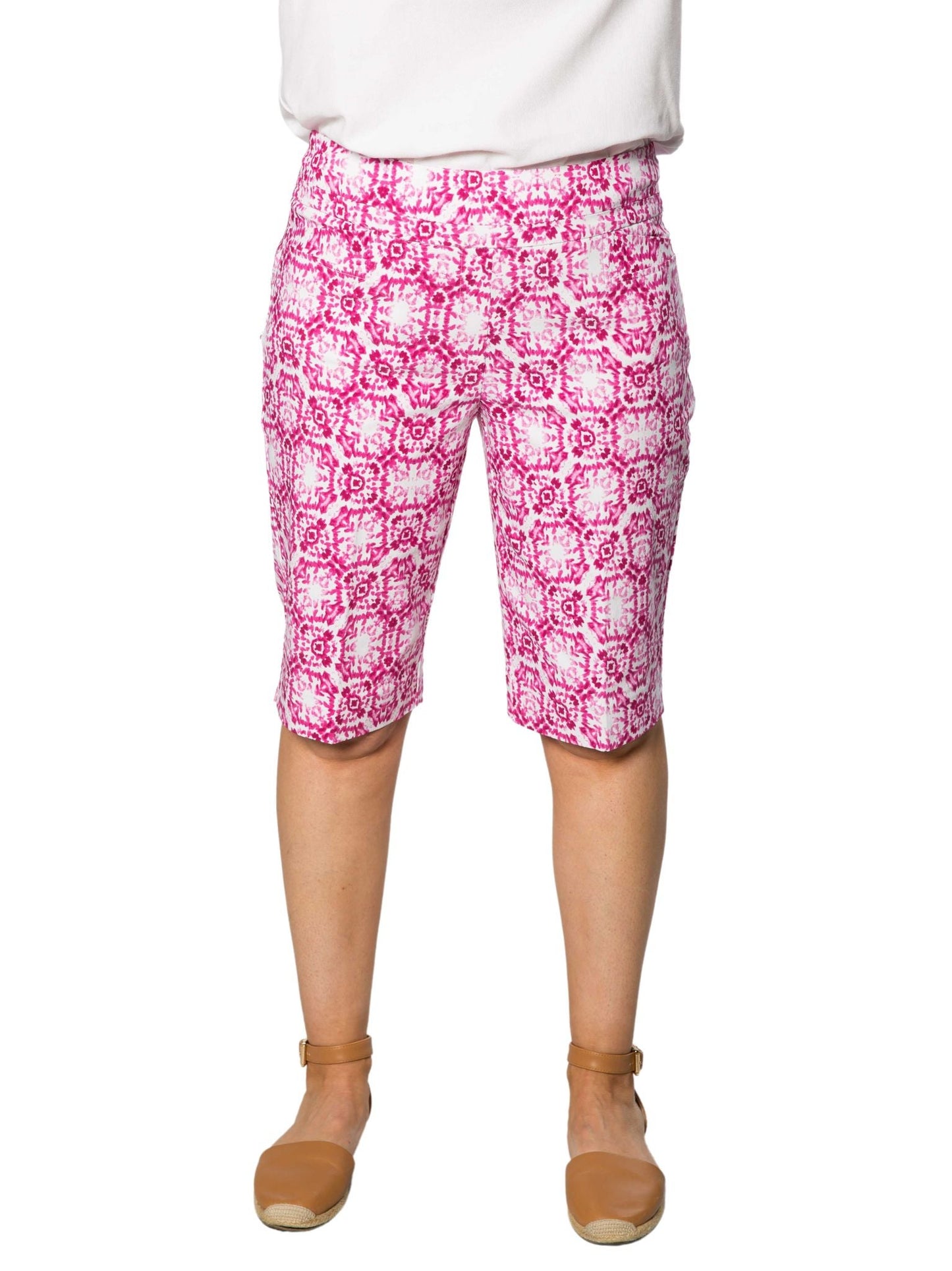 Monacco print bengaline pull on knee length short #6263 - Pink