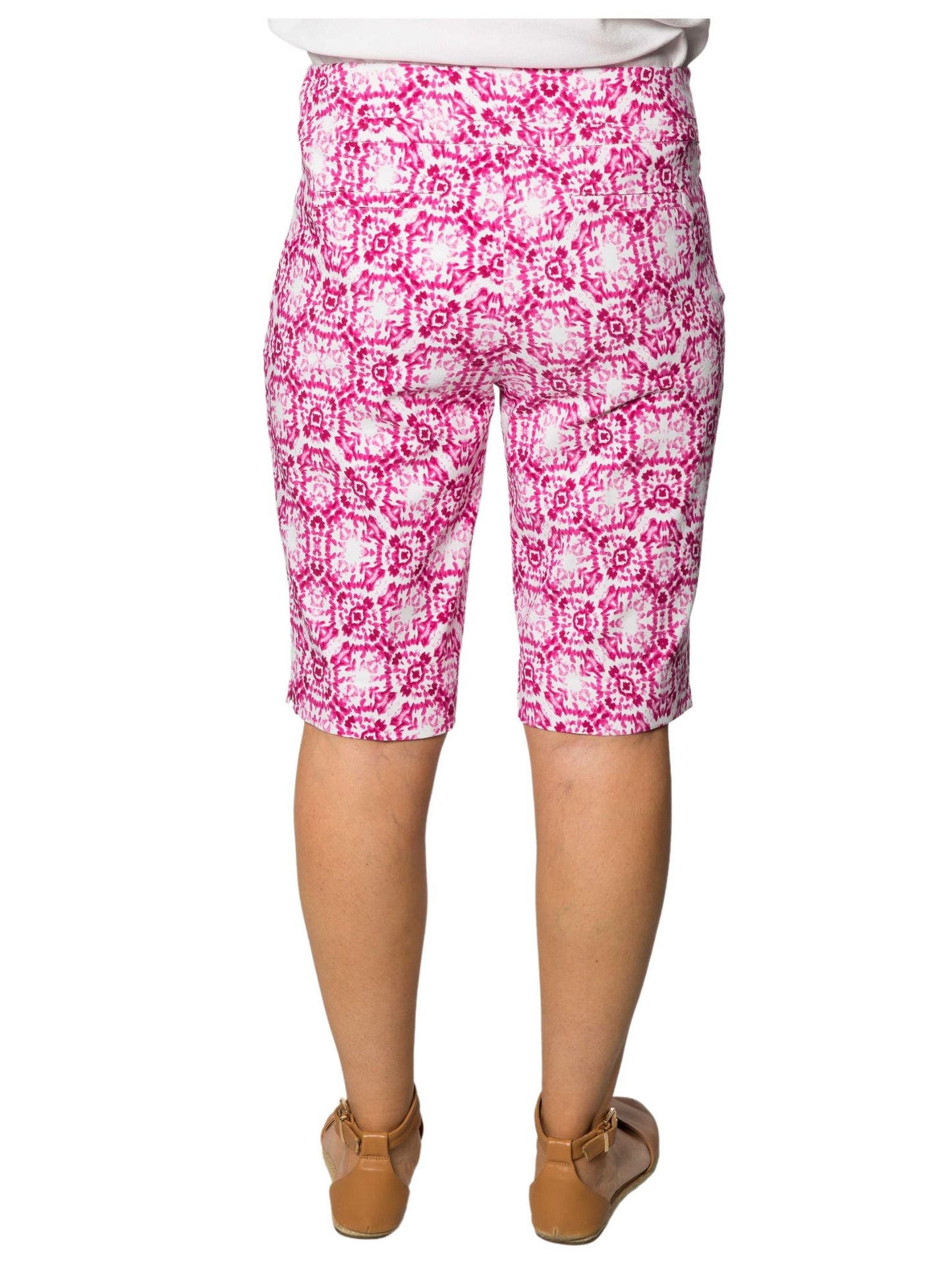 Monacco print bengaline pull on knee length short #6263 - Pink