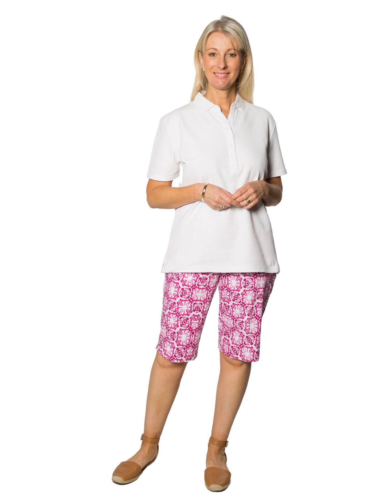 Monacco print bengaline pull on knee length short #6263 - Pink