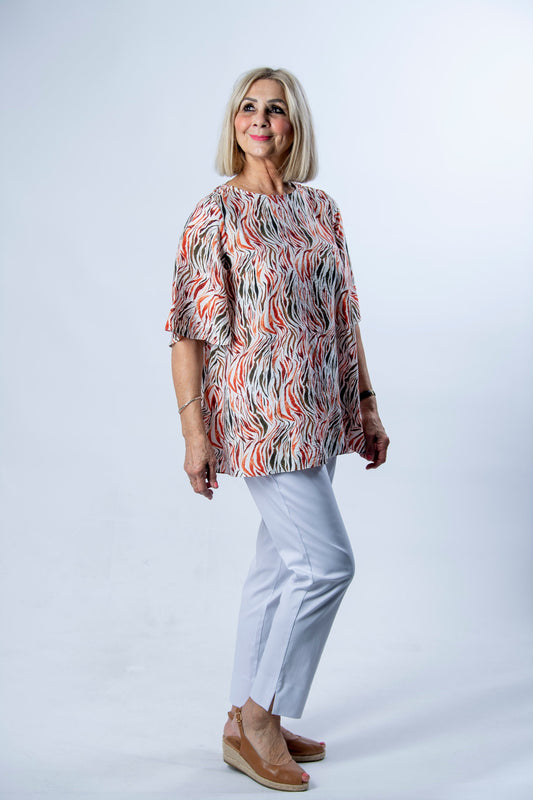 CORFU Relaxed Swing printed top with Bell Sleeve #CF6502 - Wild print
