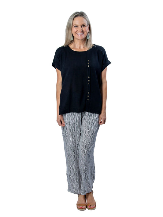 Cuffed short sleeve Top with button feature #317 - Black