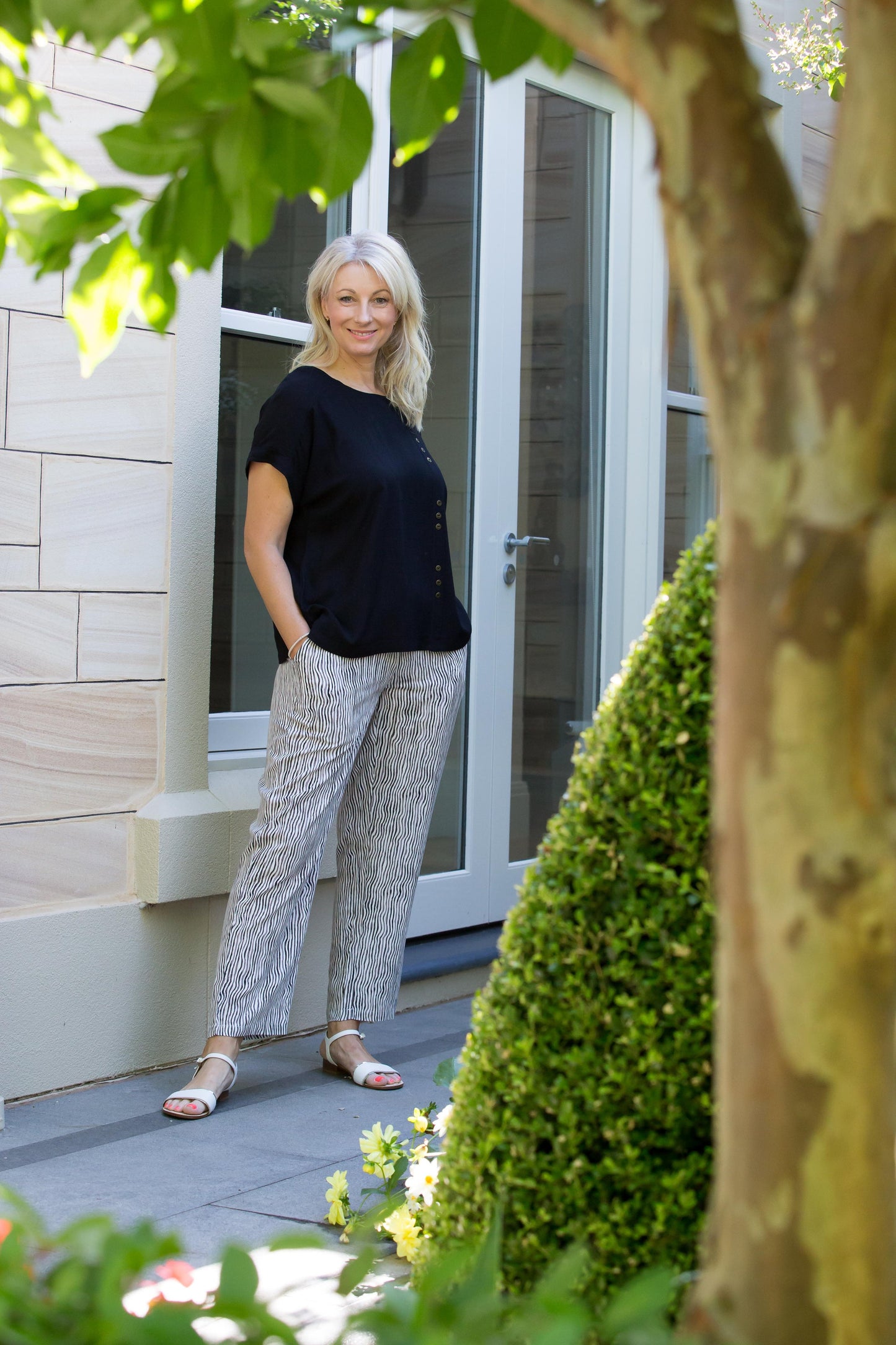 Cuffed short sleeve Top with button feature #317 - Black