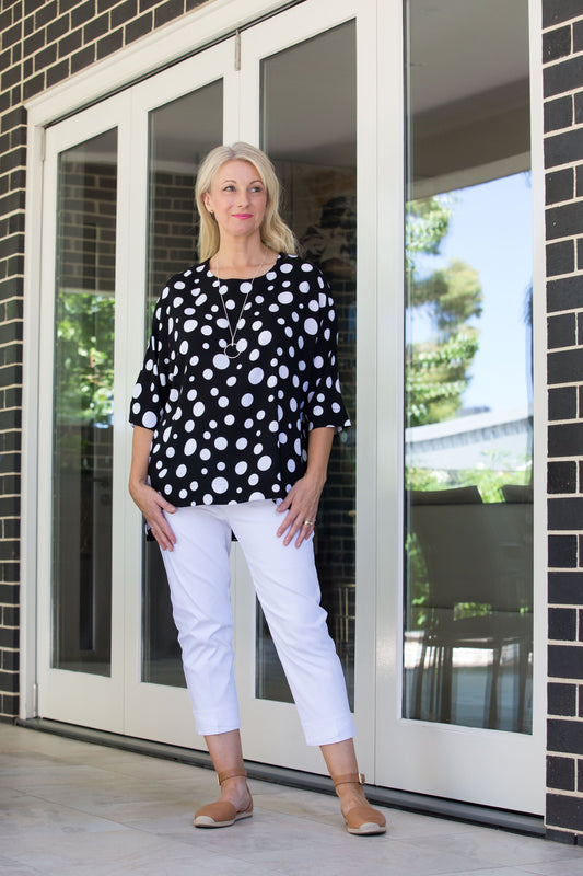 Half Sleeve Spot print Hi-Lo Tunic #453 - Black/Sand