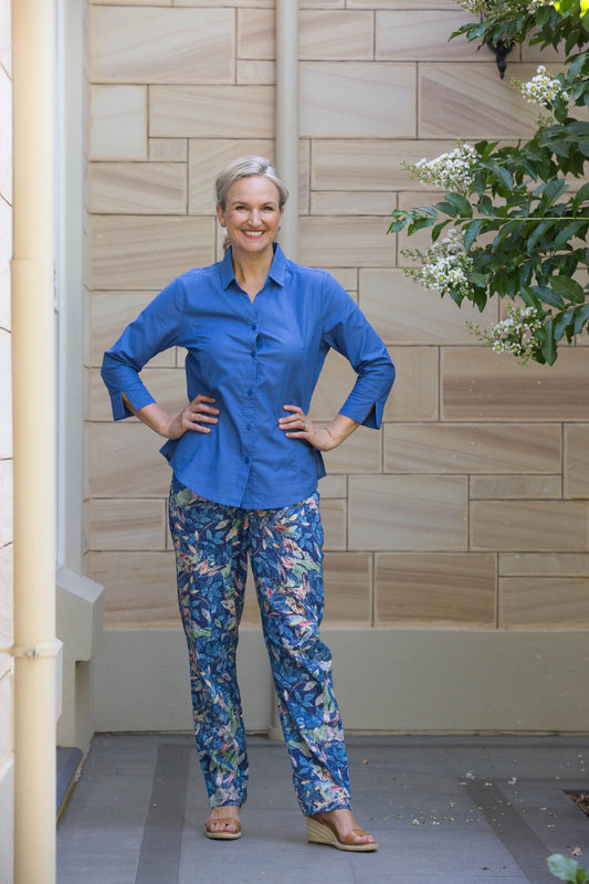 Semi-Fitted Linen Blend 3/4 sleeve shirt #3330 - Blue