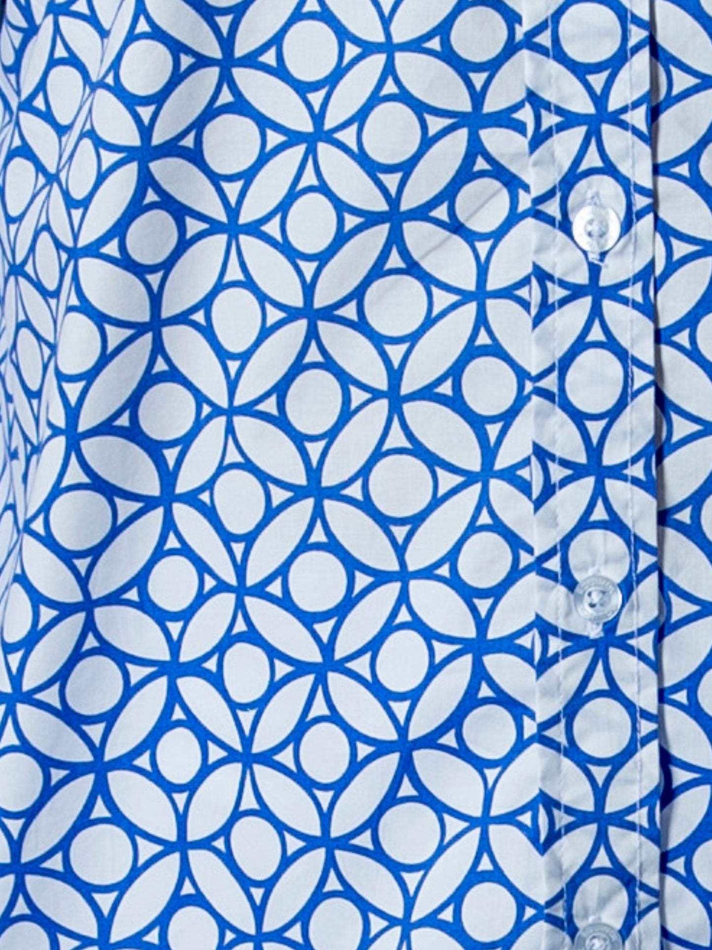 Semi-Fitted 100% Cotton poplin 3/4 sleeve geometric print shirt with back yoke #3554 - Blue