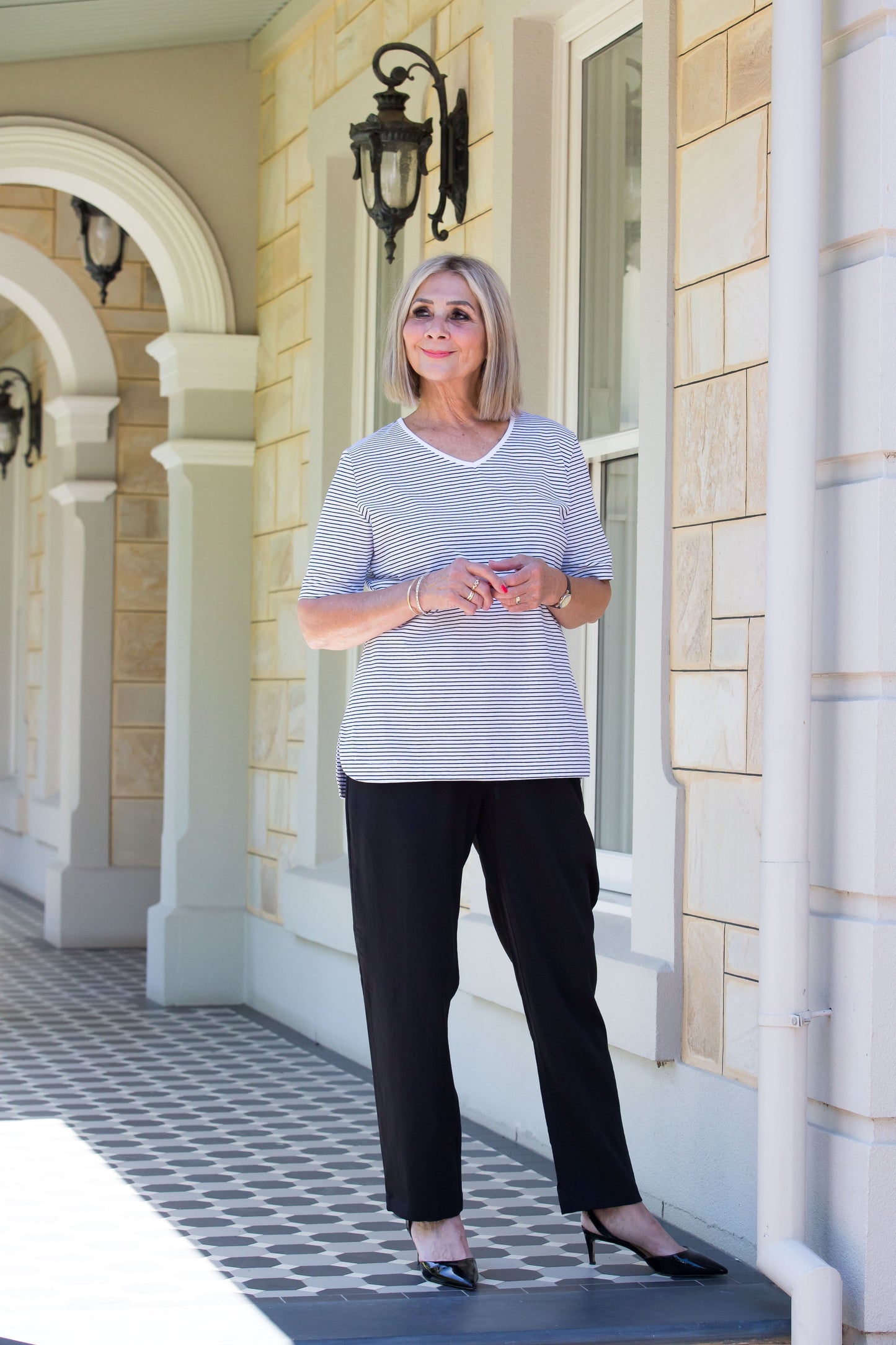 Straight leg Drawstring Pull-on style pants with side seam pockets #6126 Navy