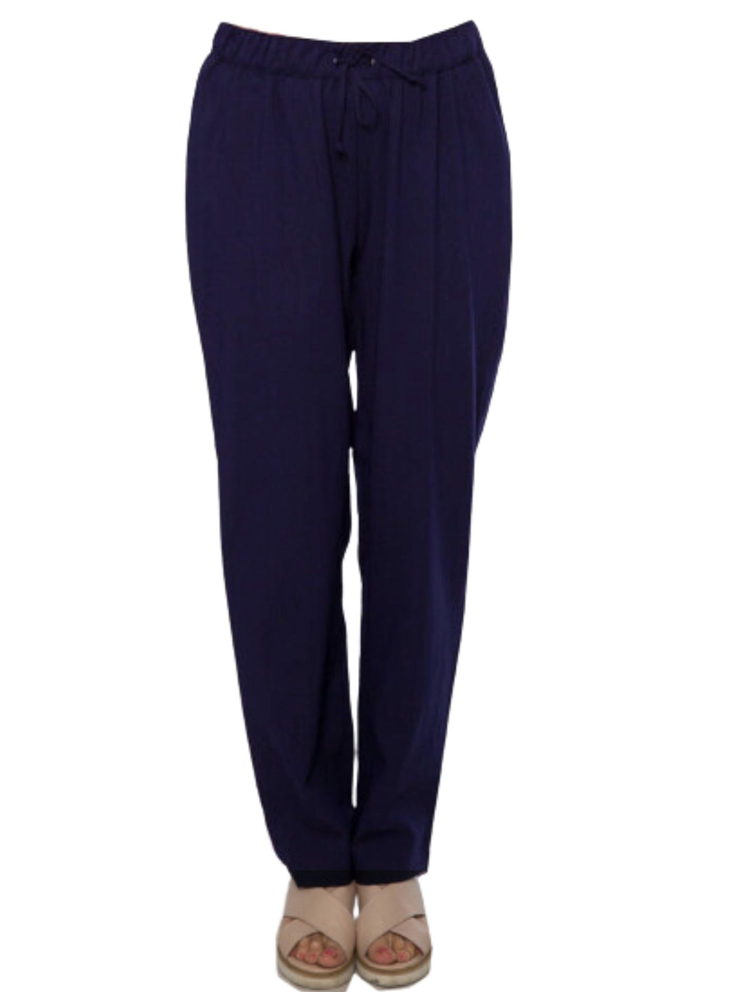 Straight leg Drawstring Pull-on style pants with side seam pockets #6126 Navy