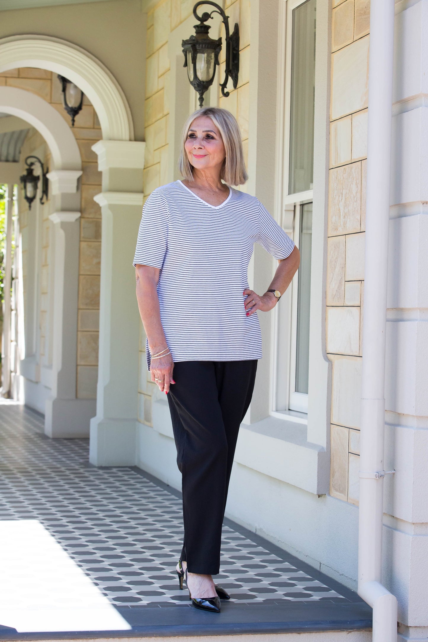 Straight leg Drawstring Pull-on style pants with side seam pockets #6126 Navy