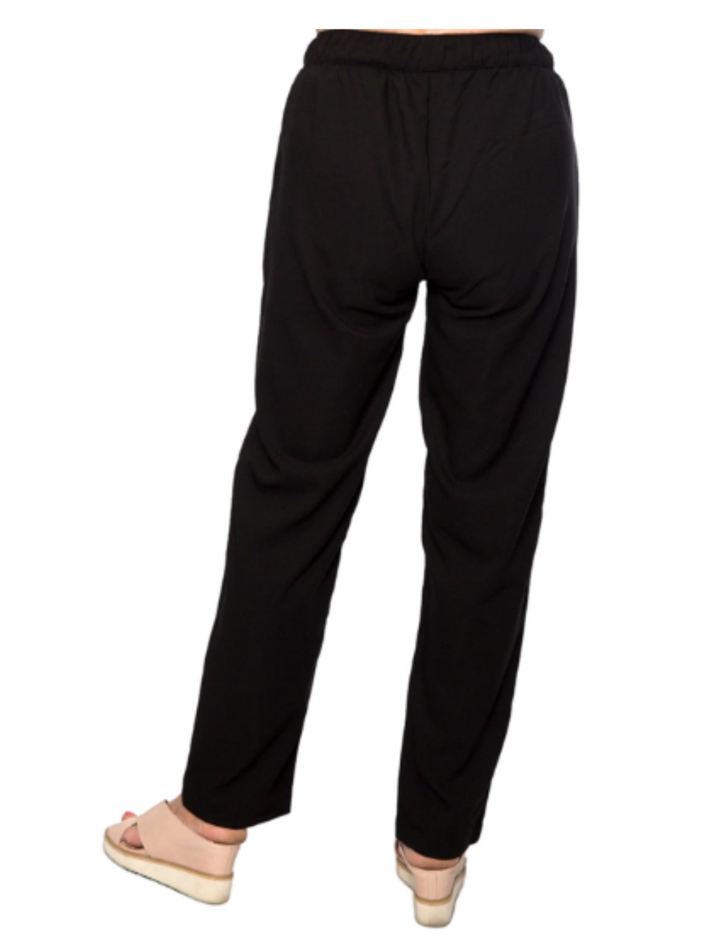 Straight leg Drawstring Pull-on style pants with side seam pockets #6126 - Black