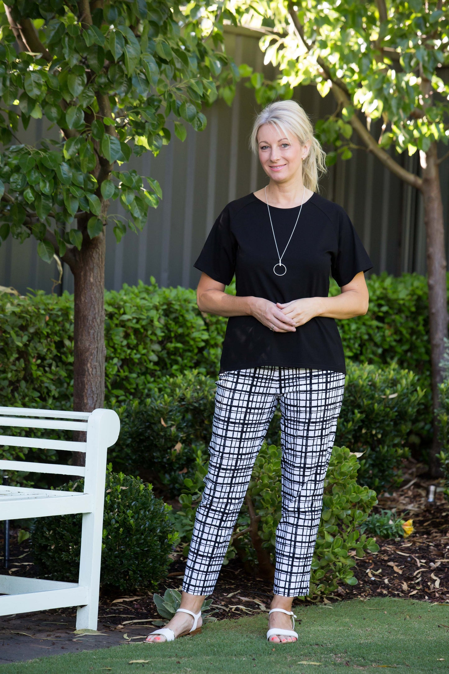 Printed bengaline 7/8 length pant #6711 - Black