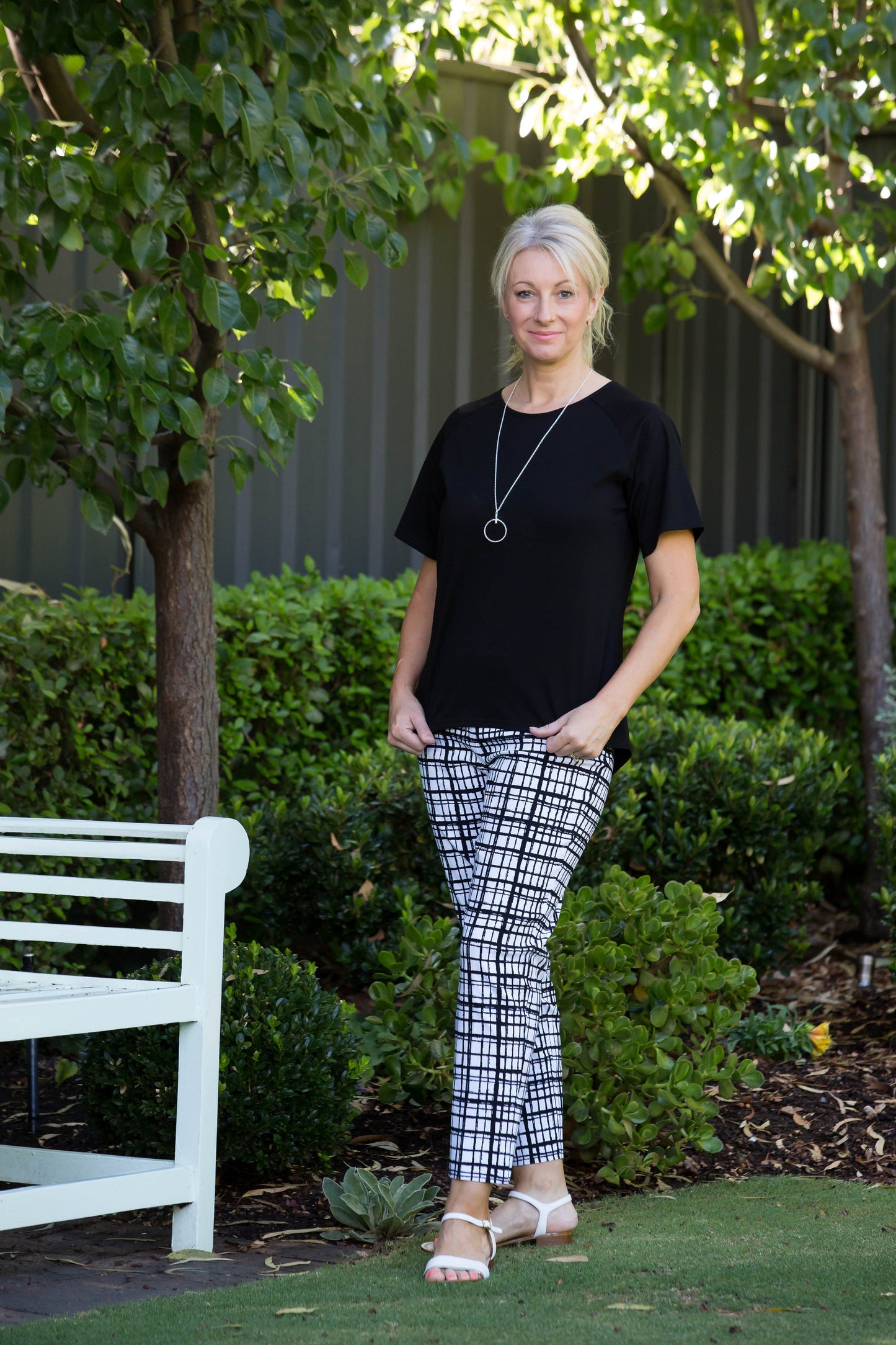 Printed bengaline 7/8 length pant #6711 - Black