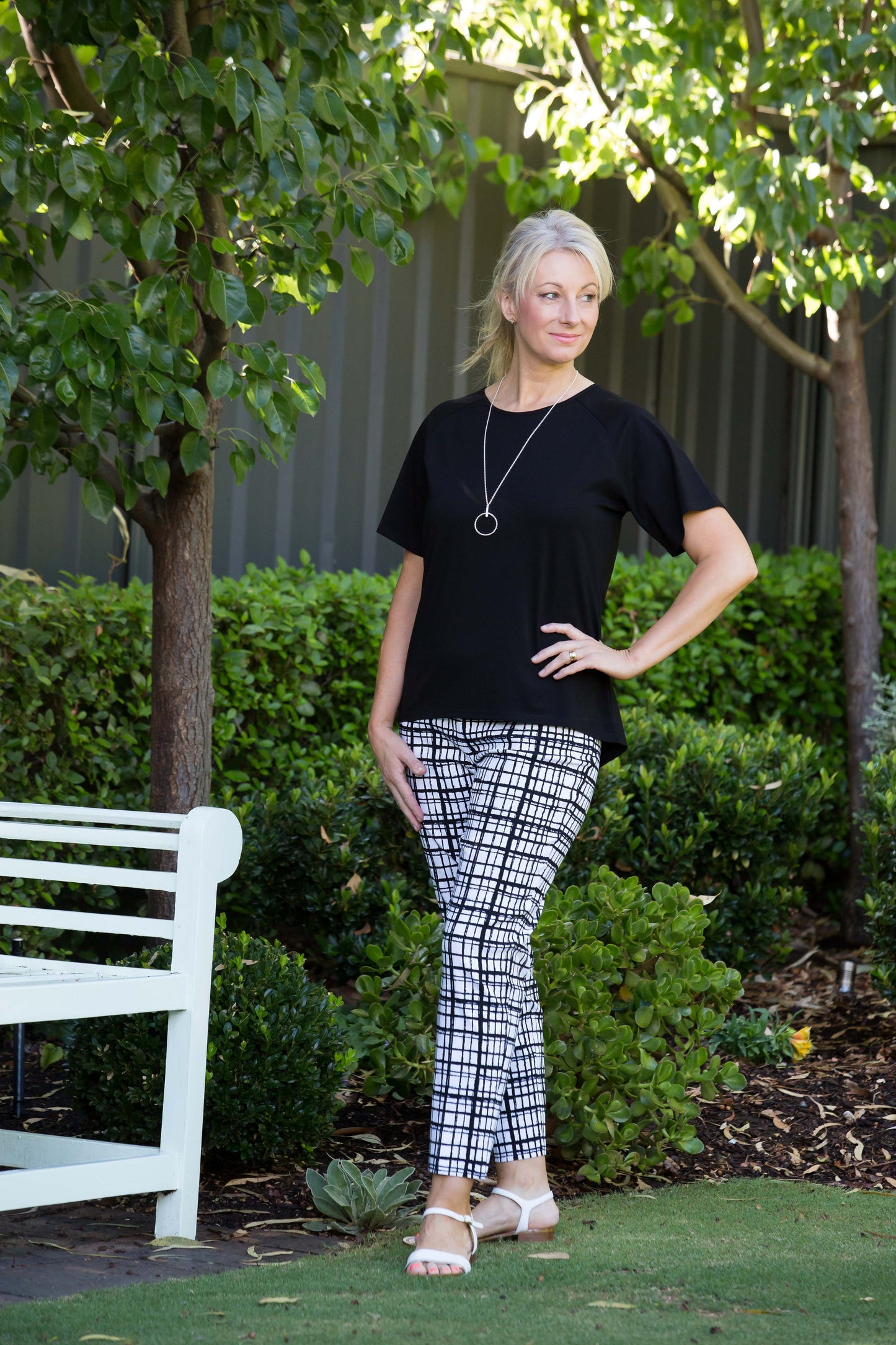 Printed bengaline 7/8 length pant #6711 - Black