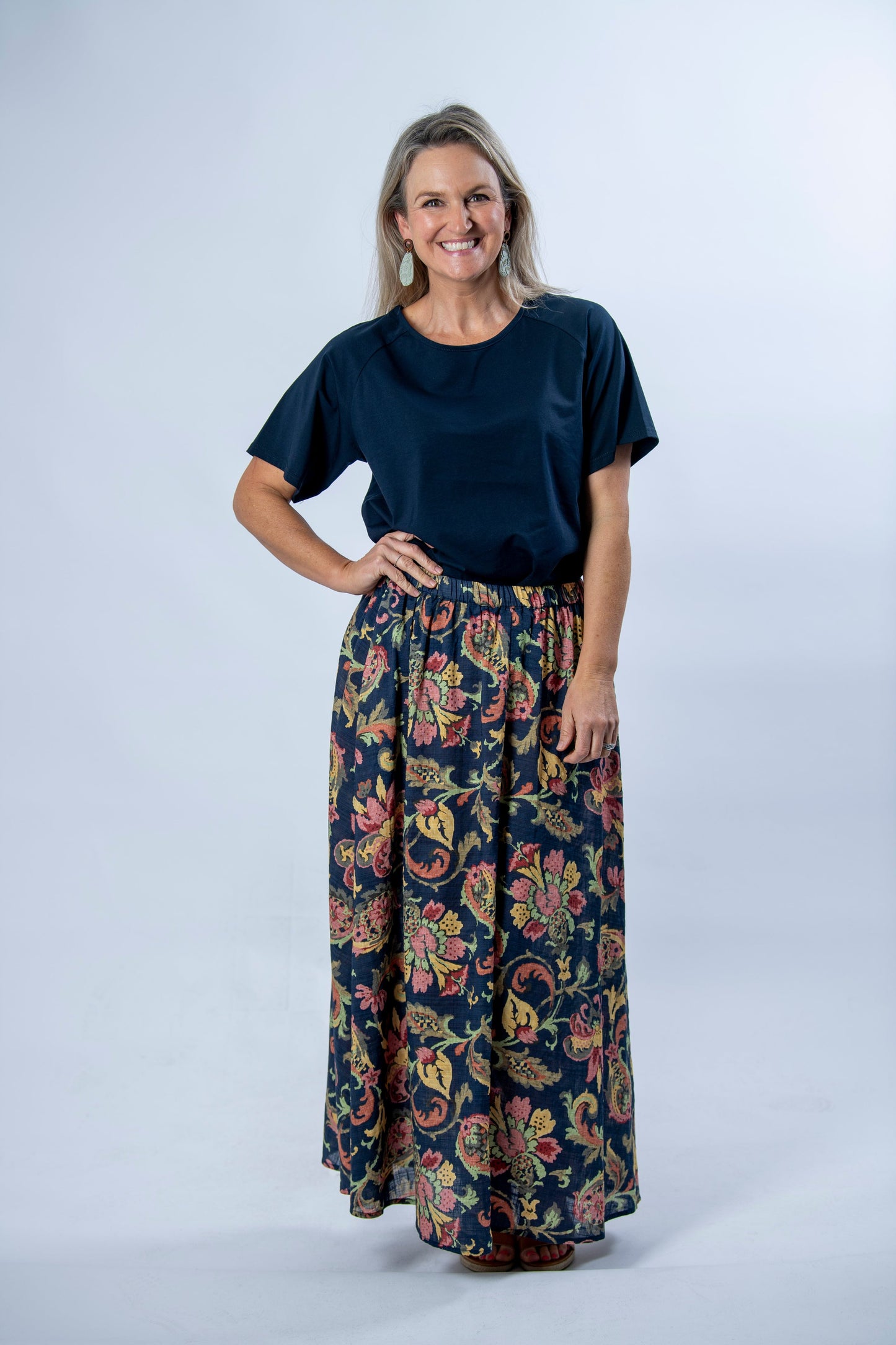 Maxi A-line Gore front printed skirt with pockets #4330 Multi