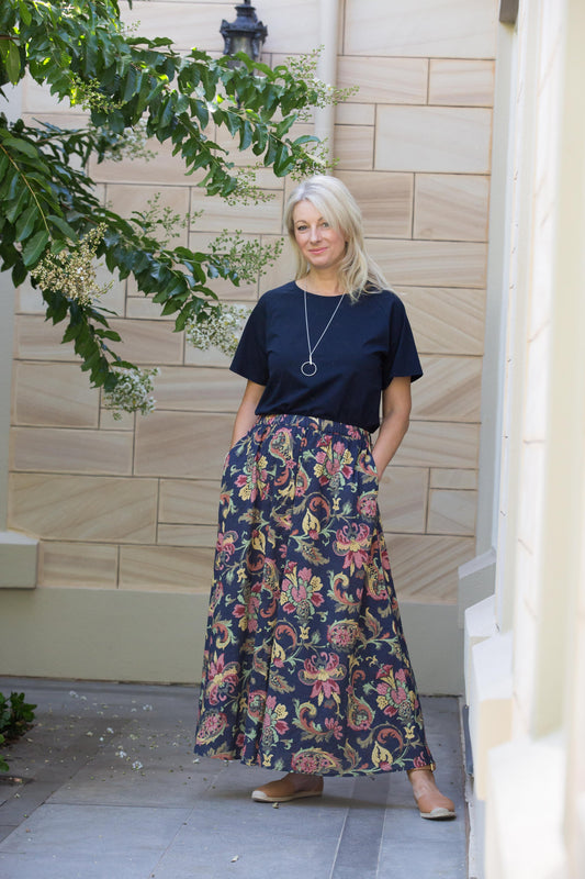 Maxi A-line Gore front printed skirt with pockets #4330 Multi