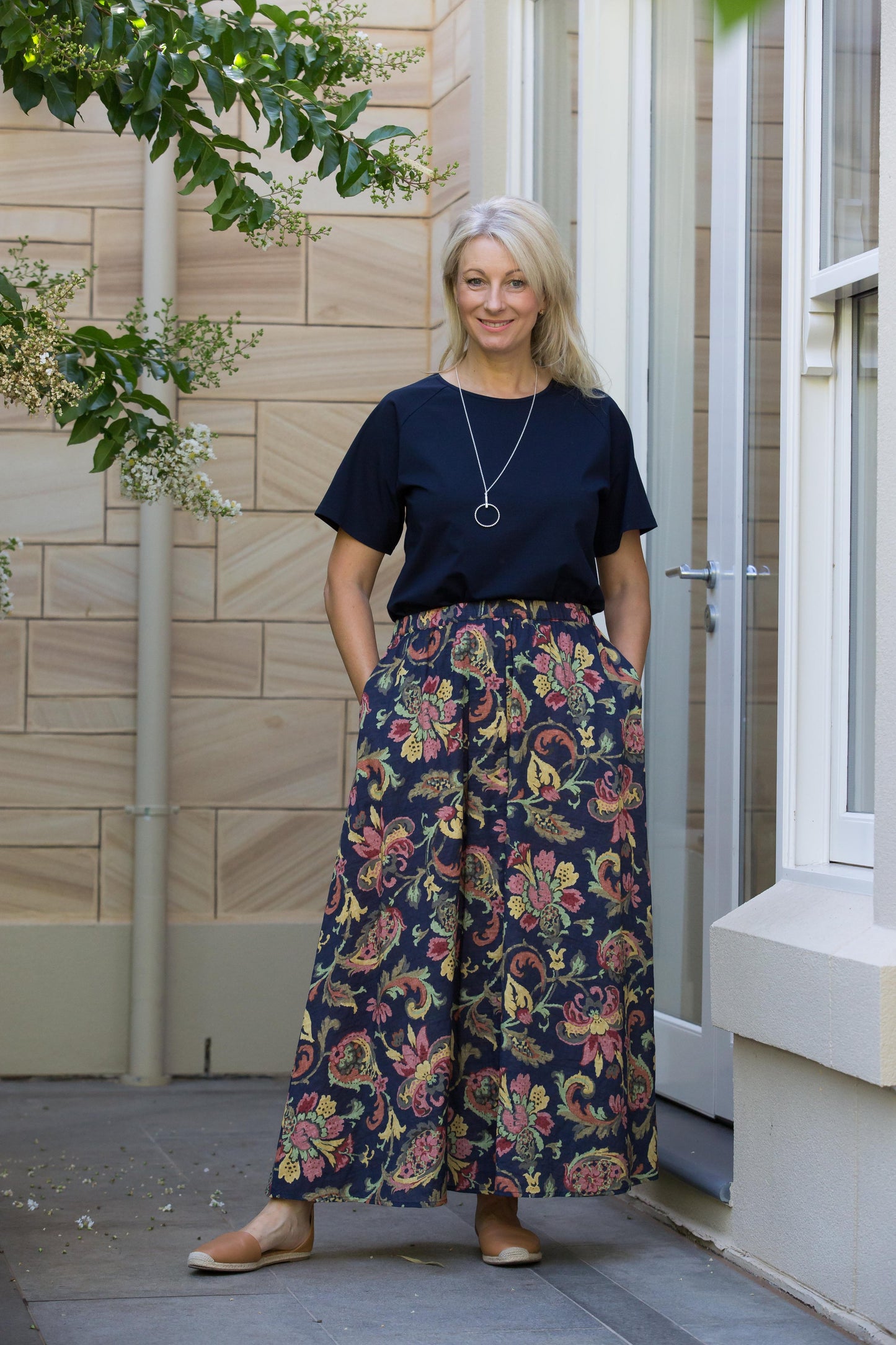 Maxi A-line Gore front printed skirt with pockets #4330 Multi