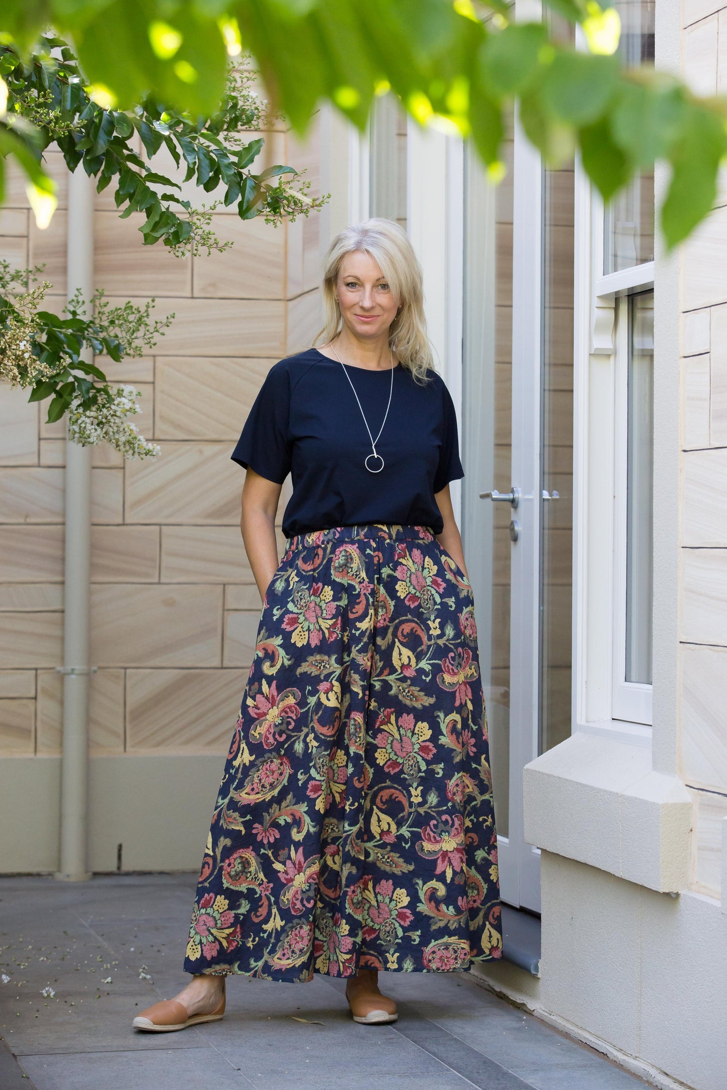 Maxi A-line Gore front printed skirt with pockets #4330 Multi