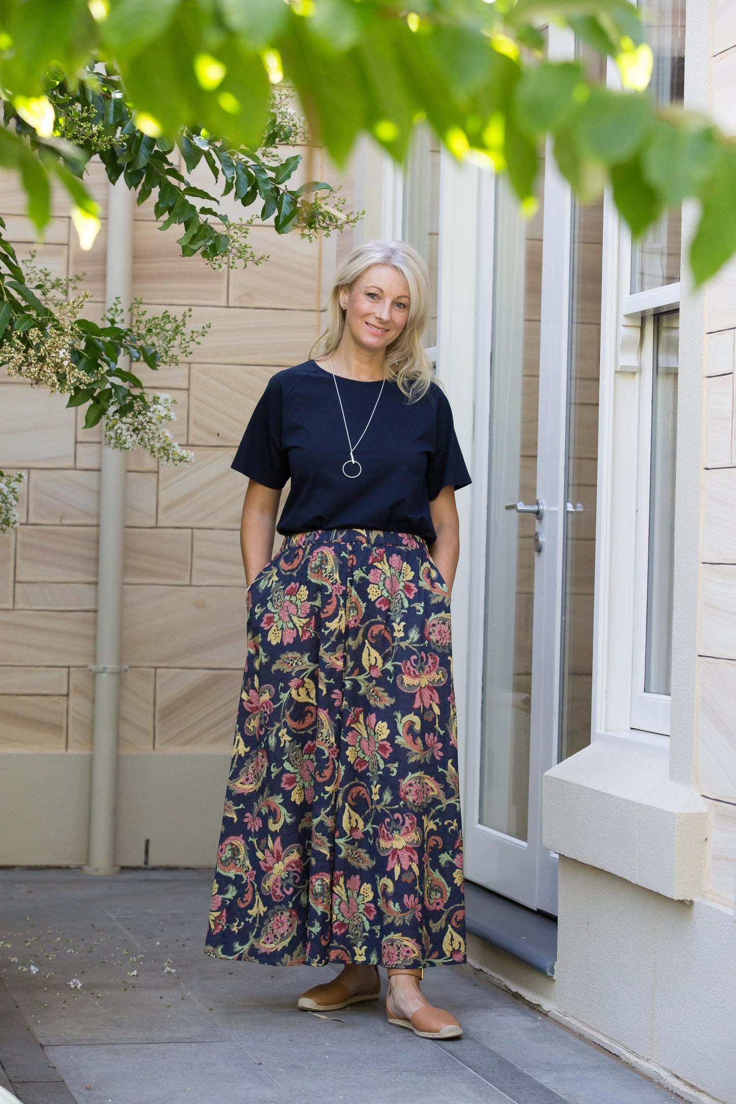 Maxi A-line Gore front printed skirt with pockets #4330 Multi
