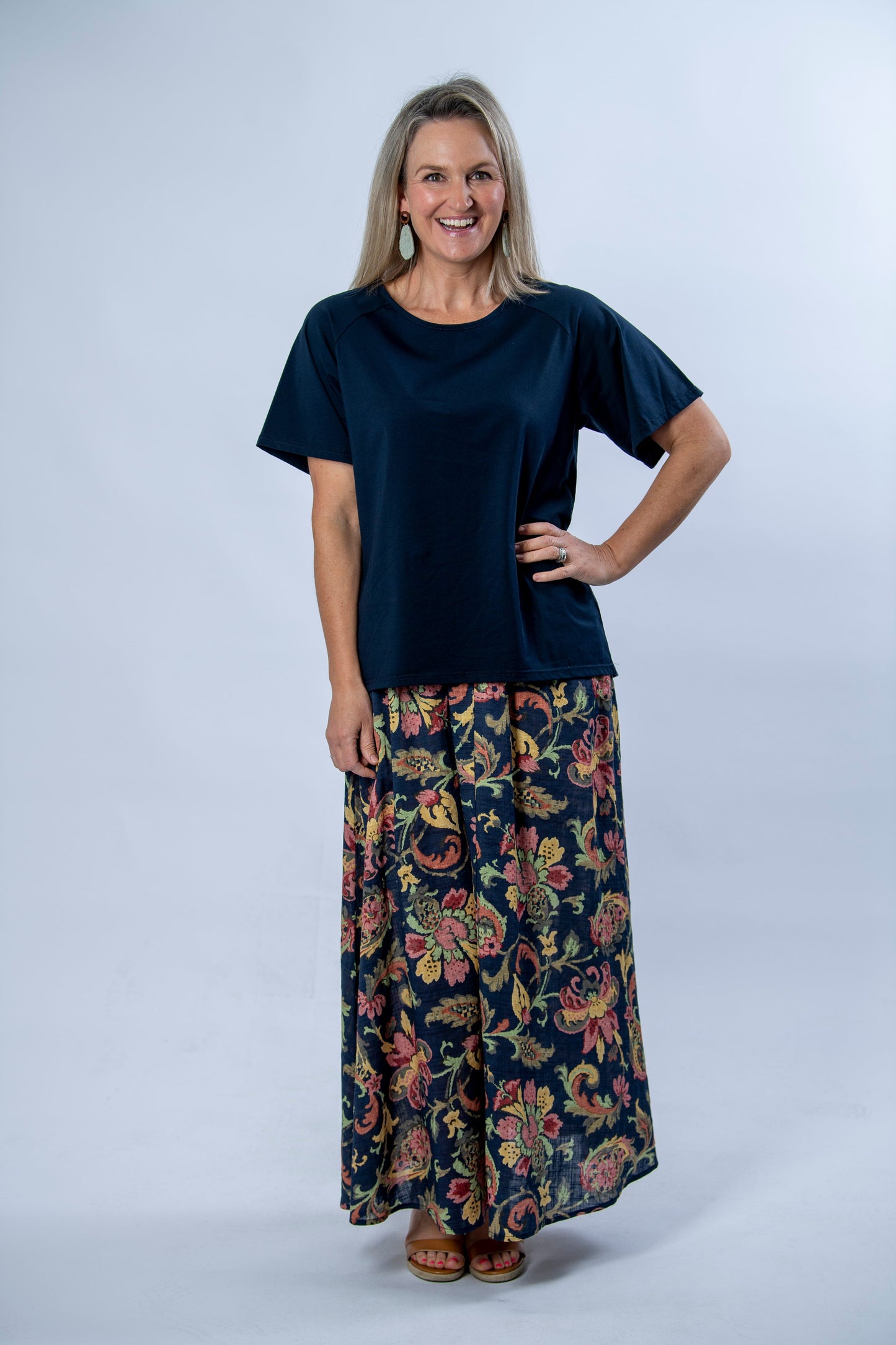 Maxi A-line Gore front printed skirt with pockets #4330 Multi