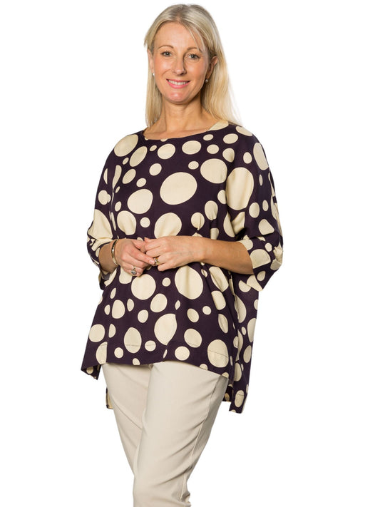 Extended Half Sleeve Spot print Hi-Lo Tunic #453 - Navy/Sand