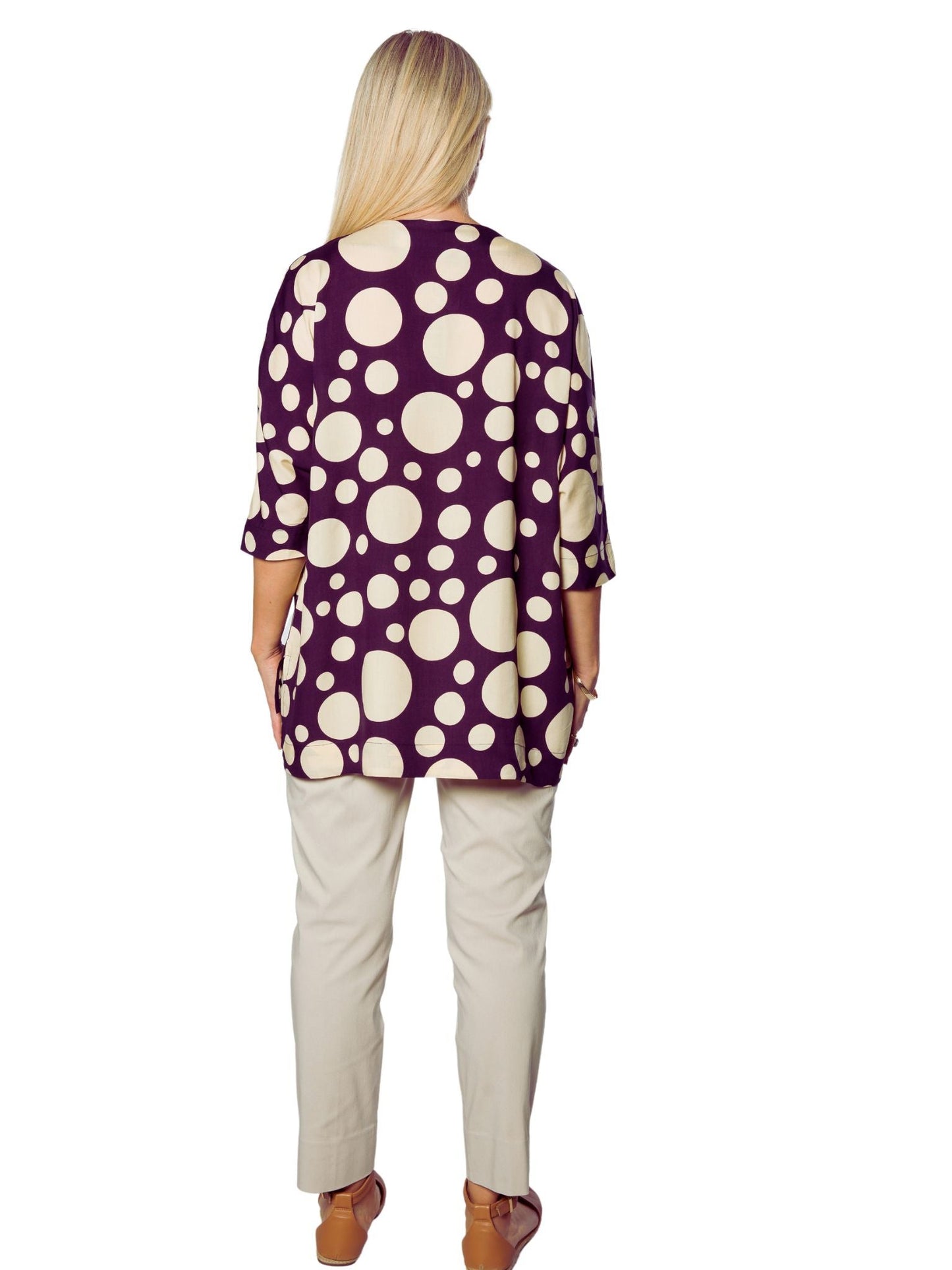 Extended Half Sleeve Spot print Hi-Lo Tunic #453 - Navy/Sand