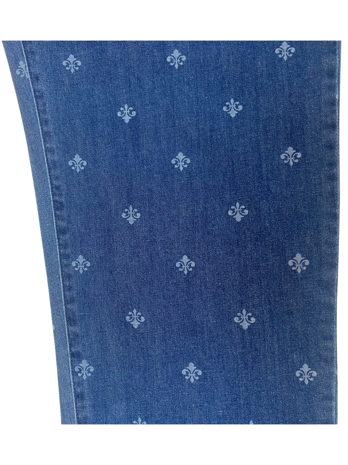 Fleur De Lys all-over Printed 3/4 length flat elastic waist pants with patch pockets on back #6822 Stonewash