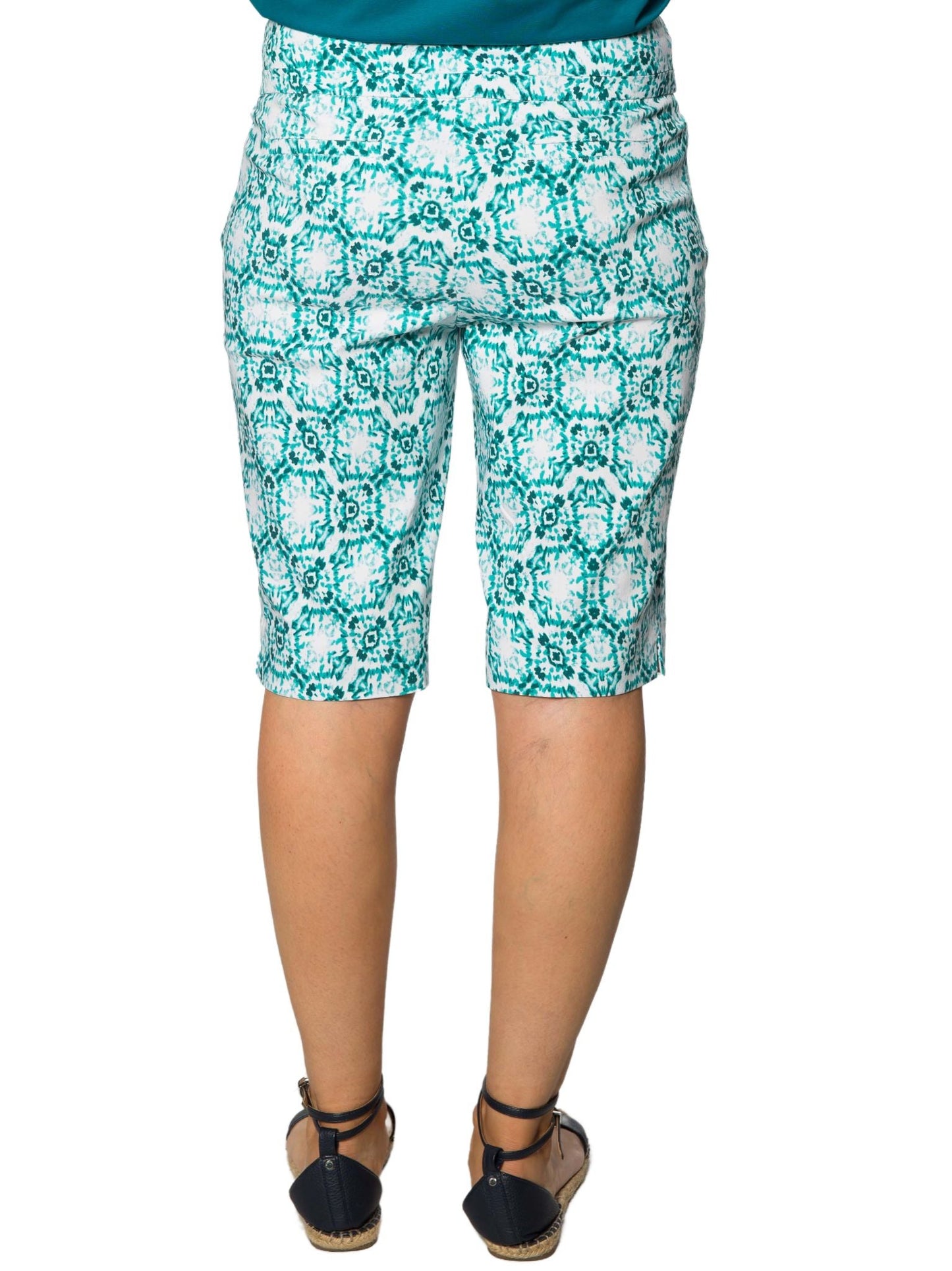 Monacco printed bengaline Pull on knee length short #6263 - Green