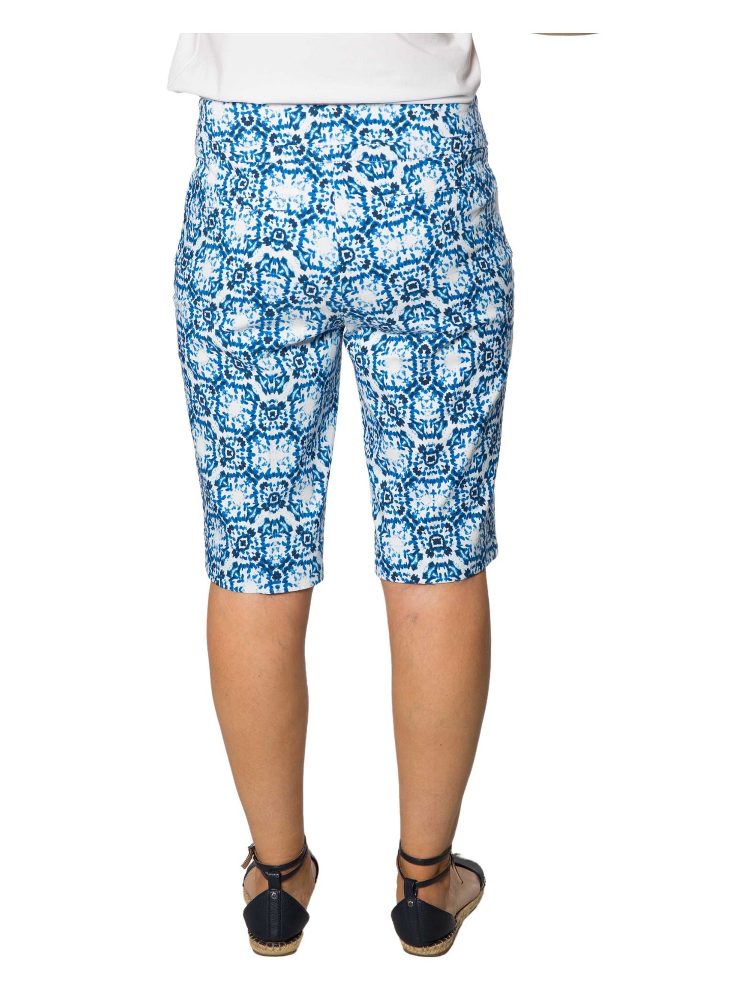 Monacco print bengaline pull on knee length short #6263 - Blue
