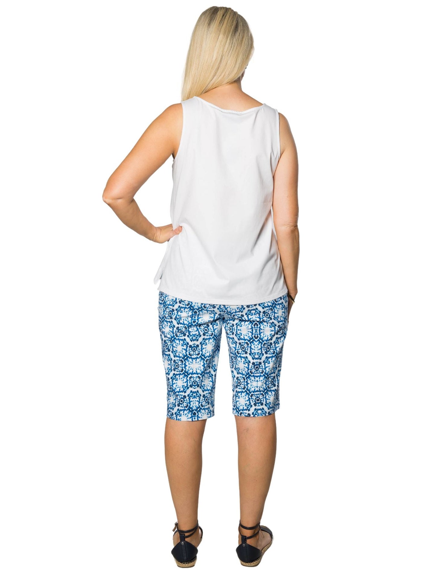 Monacco print bengaline pull on knee length short #6263 - Blue