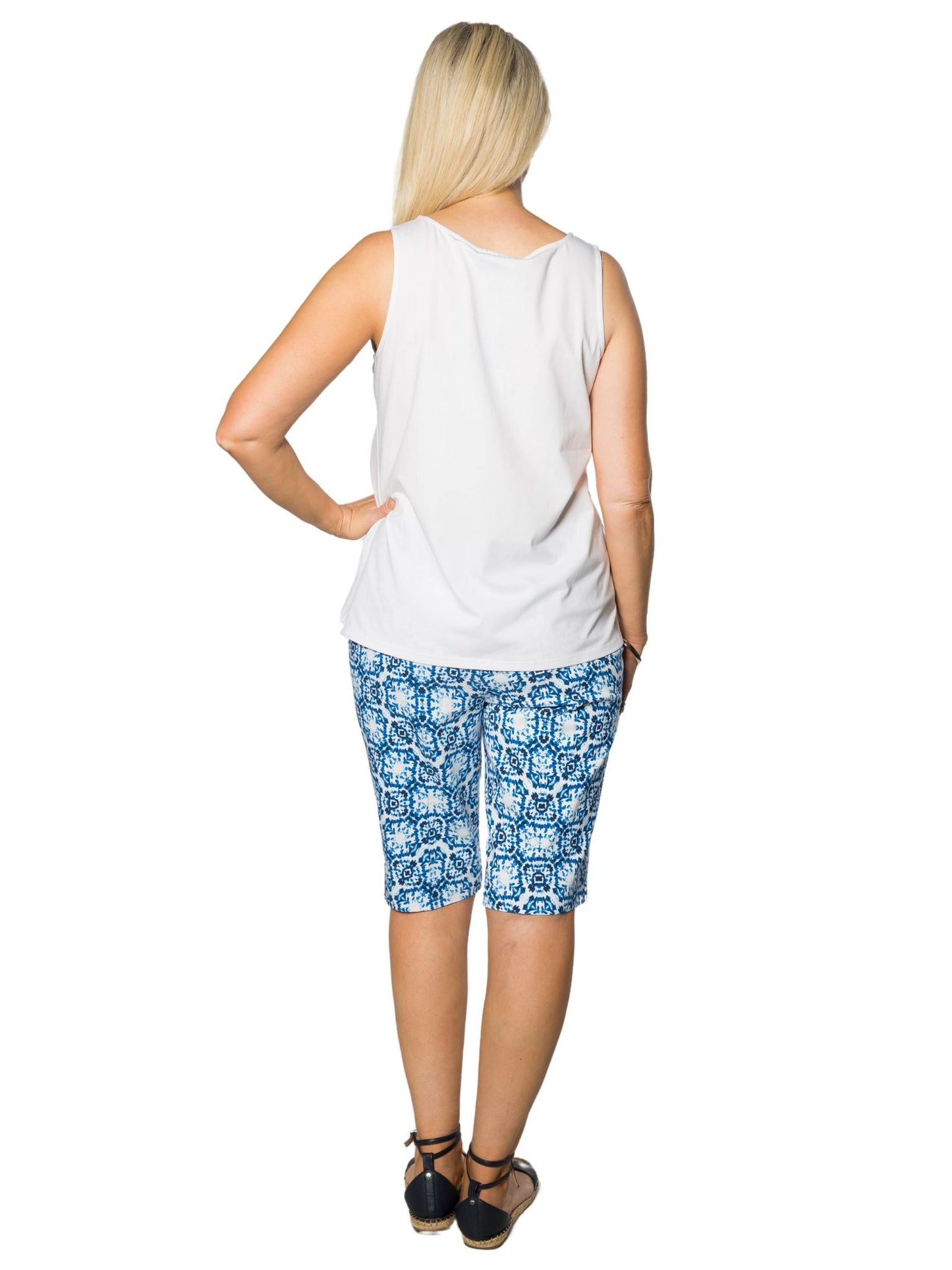 Monacco print bengaline pull on knee length short #6263 - Blue