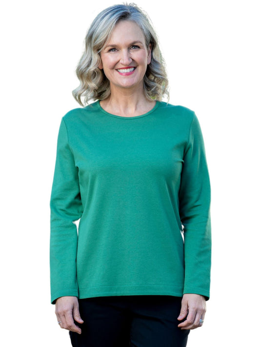 Pure Cotton Long Sleeve Crew Neck Top #108 Green