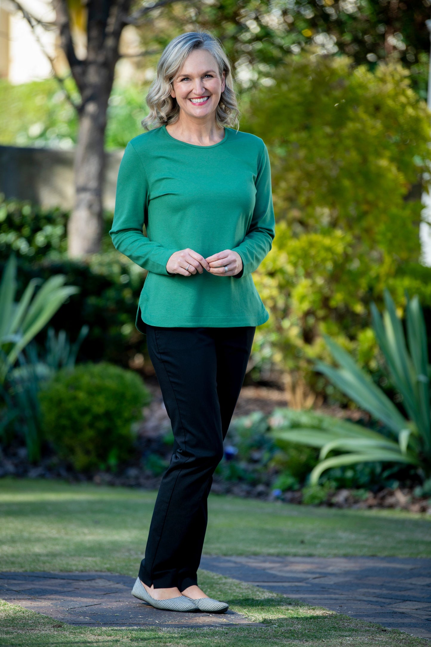 Pure Cotton Long Sleeve Crew Neck Top #108 Green