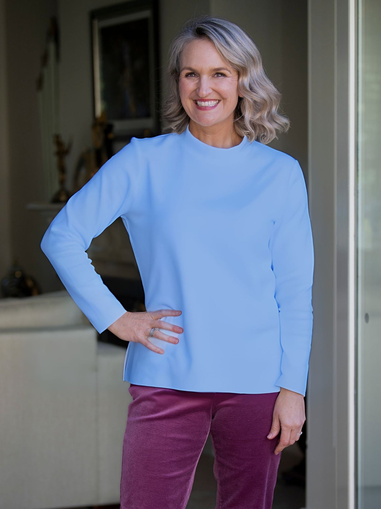 Mock Turtle stretch cotton plain skivvy #226 Blue