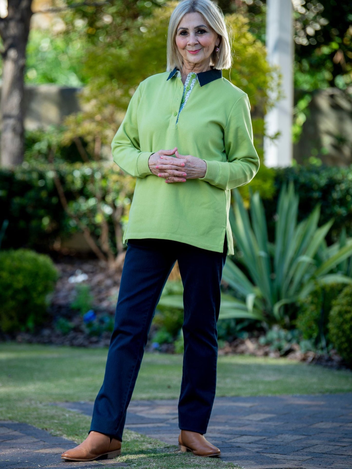 Contrast Trim half button placket cotton rugby top #1022 - Green