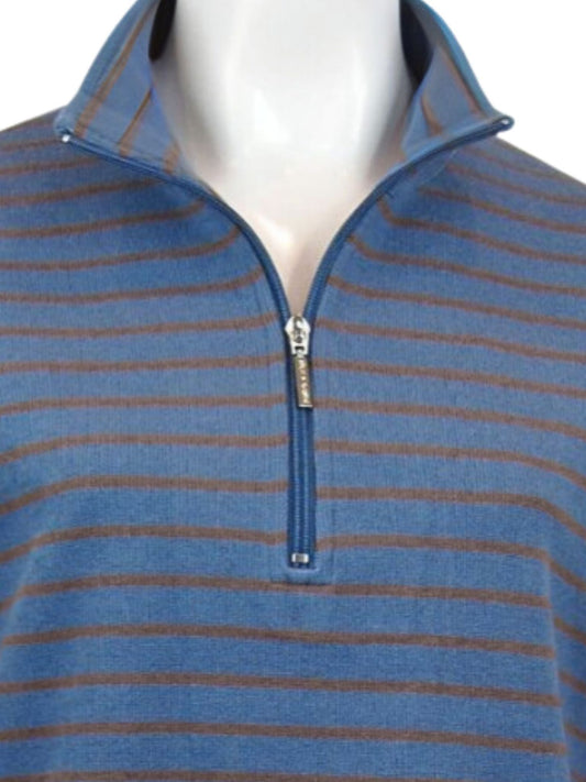 Stripe half zip cotton rugby with half zip opening #1081 Blue
