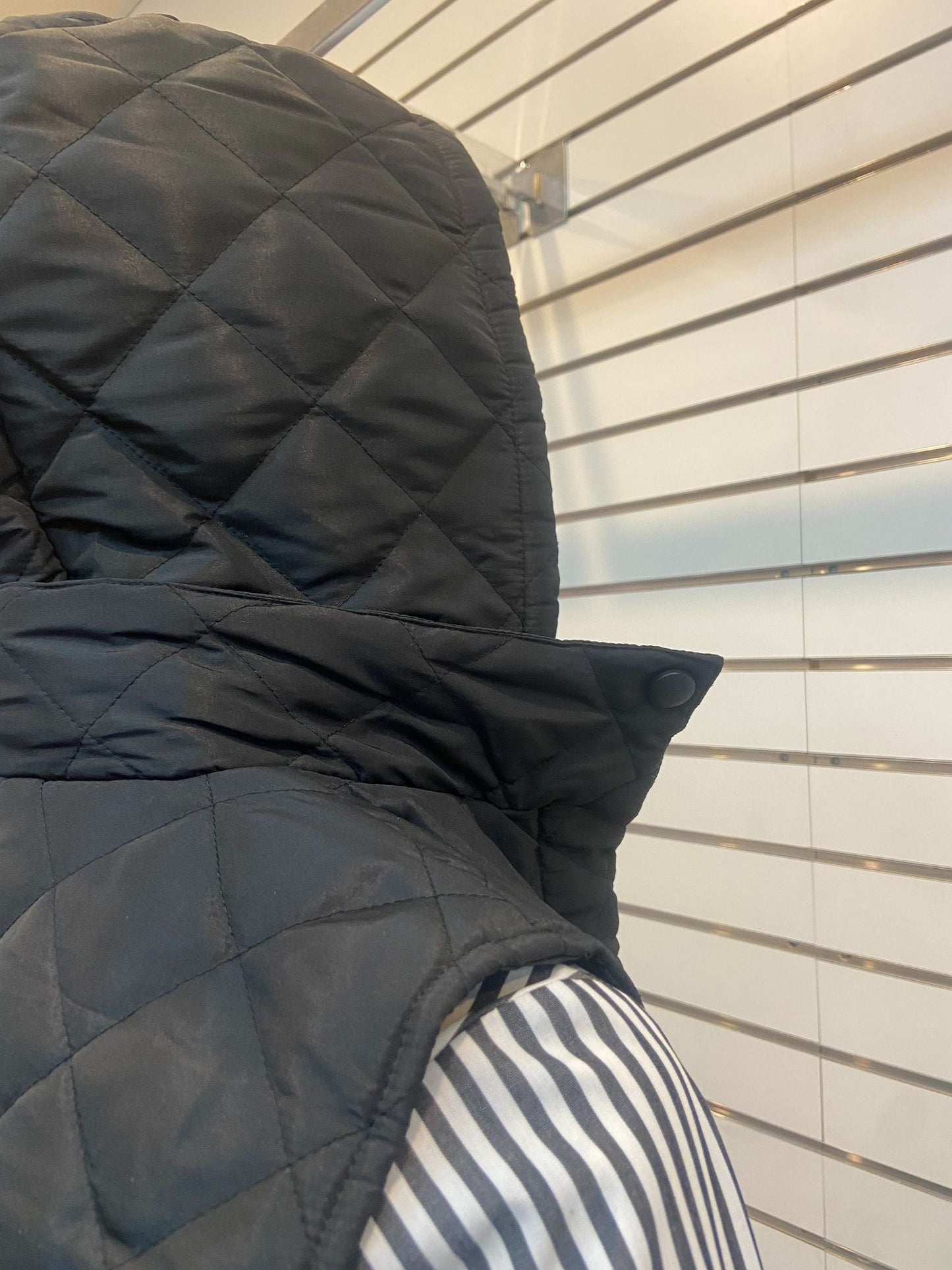 Thigh length quilted vest with removable hood #2400 Black