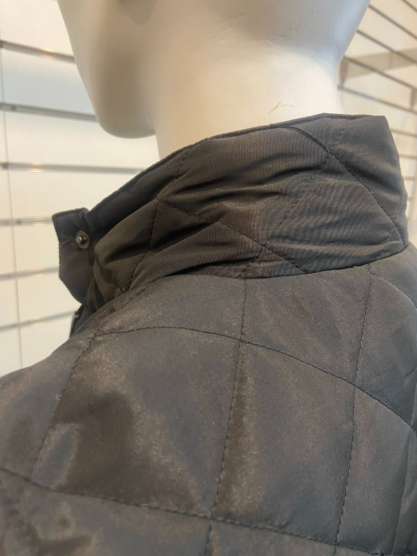 Thigh length quilted vest with removable hood #2400 Black