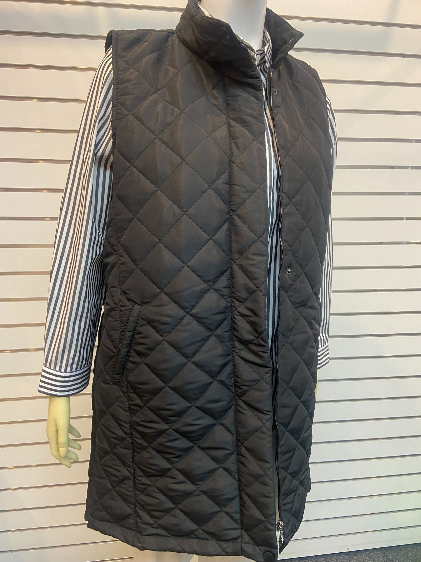 Thigh length quilted vest with removable hood #2400 Black