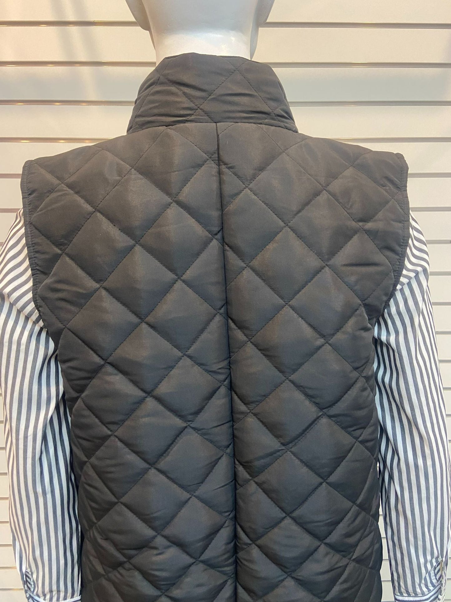 Thigh length quilted vest with removable hood #2400 Black