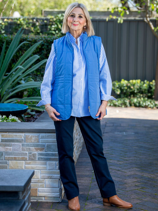 Quilted vest with detail stitching at waist #2412 Blue