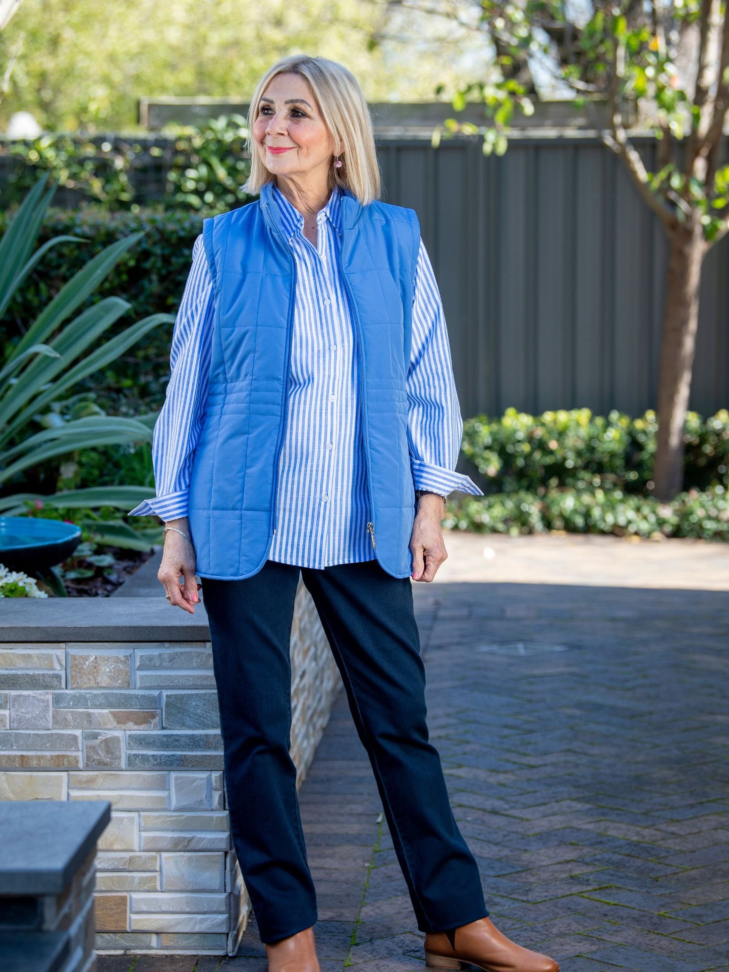 Quilted vest with detail stitching at waist #2412 Blue