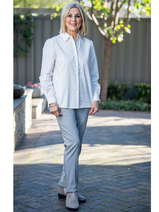 Semi-Fitted 100% Cotton Concealed Placket Long sleeve Shirt - White #3538