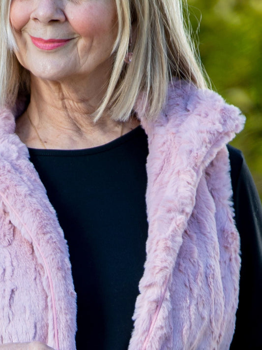 Faux Fur Vest with Zip Opening #2000 - Pink