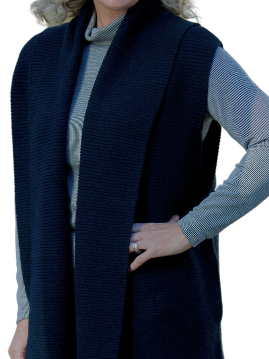 Soft Knit Longline Ribbed Vest with pockets #5011 - Black