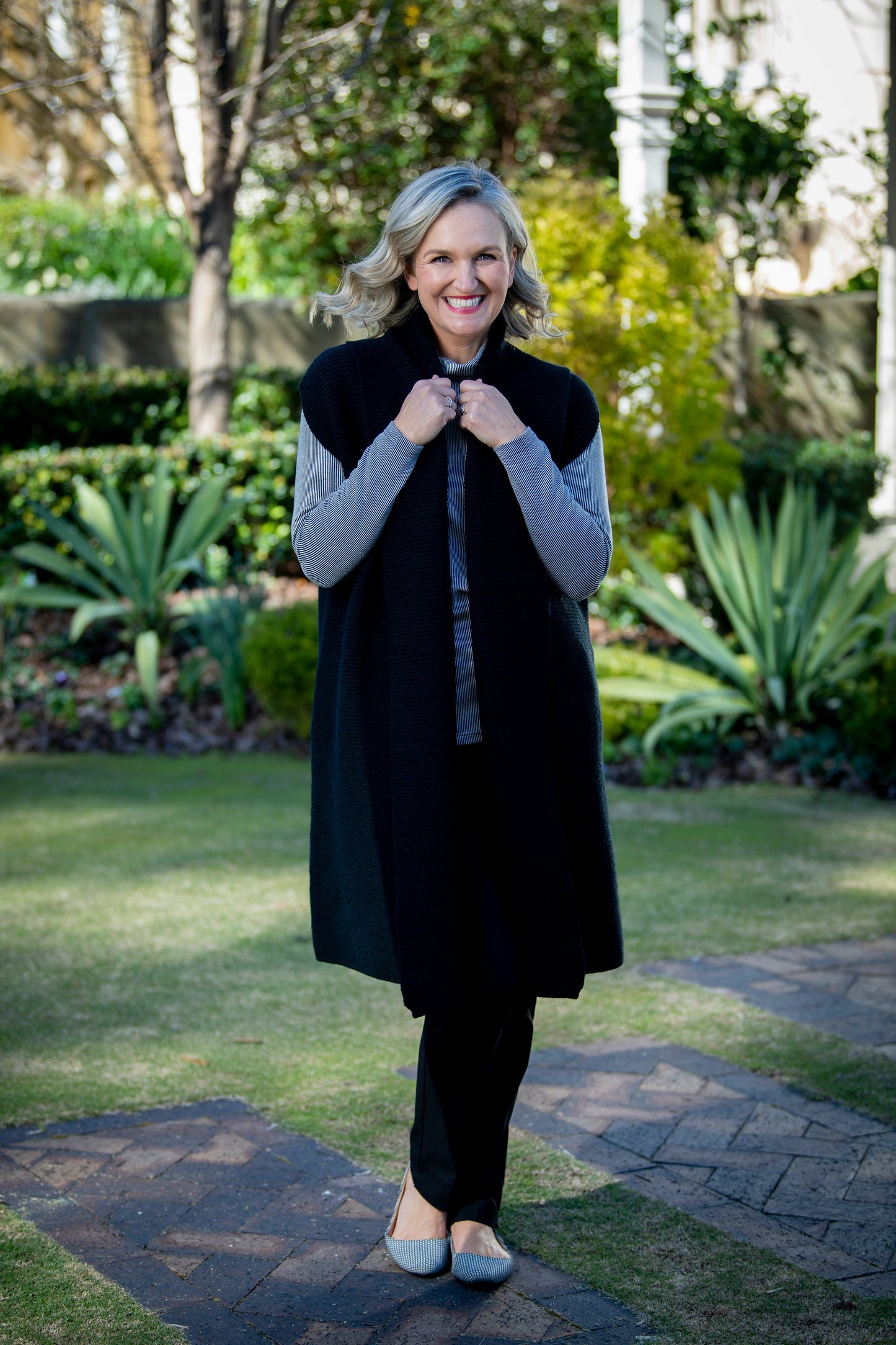 Soft Knit Longline Ribbed Vest with pockets #5011 - Black