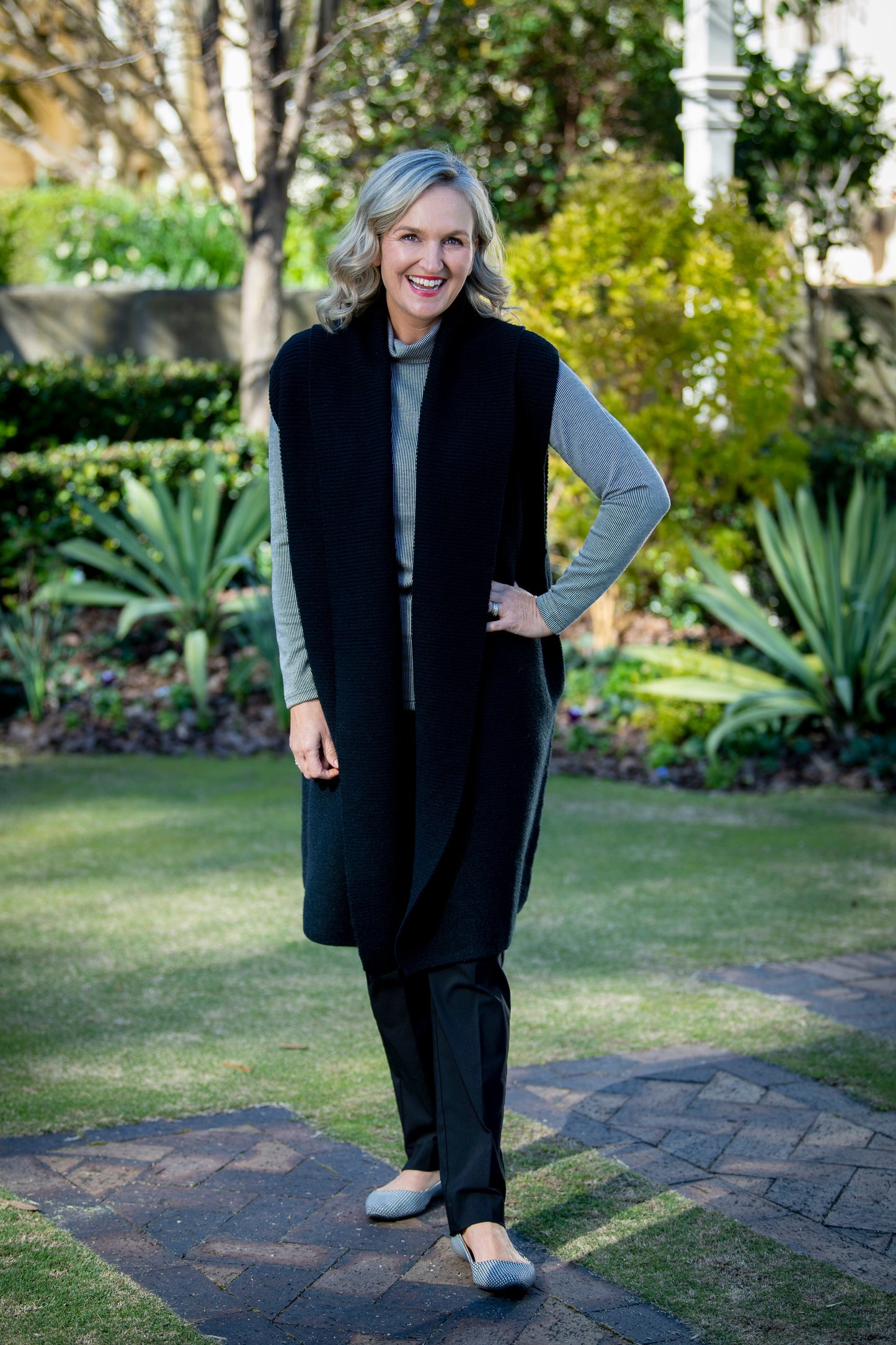 Soft Knit Longline Ribbed Vest with pockets #5011 - Black