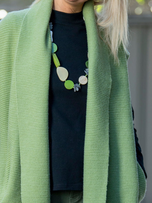 Soft Knit Longline Ribbed Vest with pockets #5011 - Green