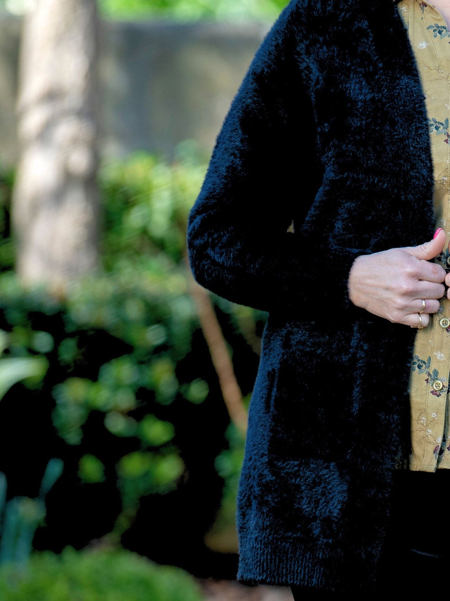 Soft Cosy "bunny" yarn cardigan with patch pockets #5380 Black