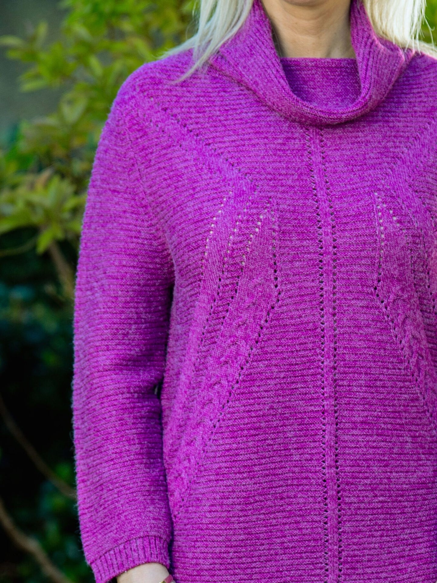 Cowl Neck Drop Needle Detail Knit Jumper #5524 Plum